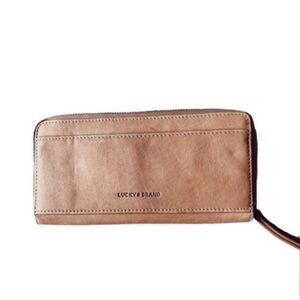 Lucky Brand Leather Wallet Three Quarter Zip Tan Brown